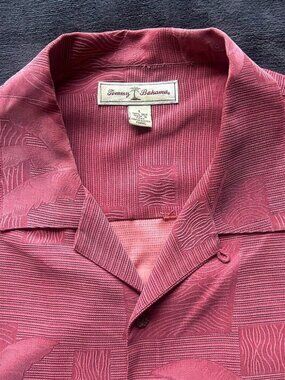 Tommy Bahama Silk Palm Print Camp Shirt L Burgundy